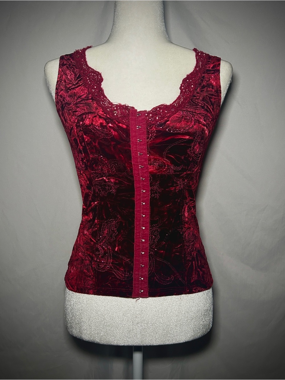 rave Burgundy Beaded Lace-Trim Camisole